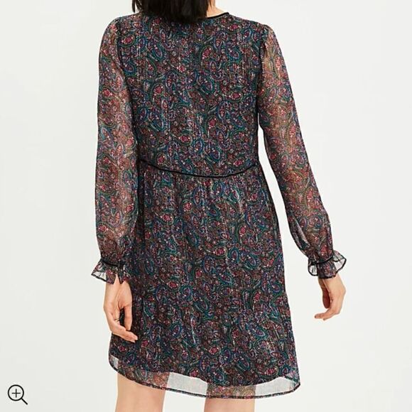 LOFT Tall Shimmer Paisley Velvet Trim Swing Dress XS - Picture 1 of 4